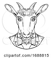 Poster, Art Print Of Goat Wearing Tuxedo And Tie Portrait Cartoon Retro Drawing