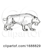 Poster, Art Print Of Smilidon Populator Extinct North American Wildlife Cartoon Drawing