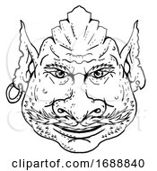 Poster, Art Print Of Goblin Front View Portrait Cartoon Retro Drawing