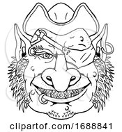 Pirate Goblin Front View Portrait Cartoon Retro Drawing