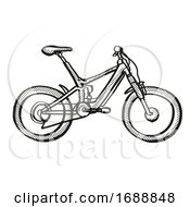 Electric Bicycle Cartoon Retro Drawing