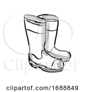Poster, Art Print Of Wellington Rubber Boots Or Gumboots Cartoon Retro Drawing