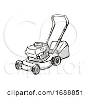 Lawn Mower Power Tool Equipment Cartoon Retro Drawing