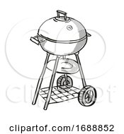 Portable Barbecue Charcoal Grill Cartoon Retro Drawing