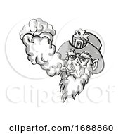 Poster, Art Print Of Irish Leprechaun Vaping Puffing Smoke Tattoo Drawing