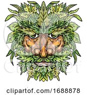 Green Man With Foliate Head Portrait Cartoon Retro Drawing by patrimonio