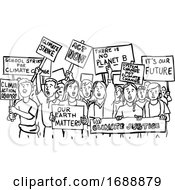 Young Students Protesting On Climate Change Drawing