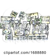 Young Students Protesting On Climate Change Watercolor