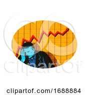 Poster, Art Print Of Depressed Businessman Upward Line Graph Oval Retro
