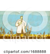 Poster, Art Print Of Scientist In The Middle Of Wheat Field Retro