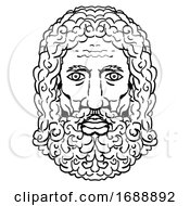 Zeus Greek God Head Portrait Cartoon Retro Drawing