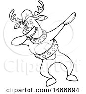 Poster, Art Print Of Cartoon Black And White Christmas Reindeer Dabbing