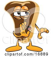 Clipart Picture Of A Meat Beef Steak Mascot Cartoon Character Whispering And Telling Secrets by Toons4Biz