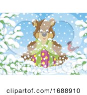 Poster, Art Print Of Bear With A Gift In The Snow