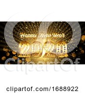 Poster, Art Print Of Happy New Year Banner With Gold Metallic Text With Confetti