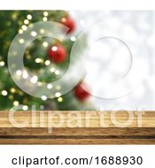 Poster, Art Print Of 3d Wooden Tale Looking Out To A Defocussed Christmas Tree