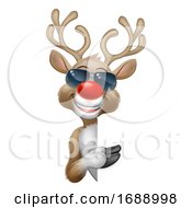 Poster, Art Print Of Christmas Reindeer Cartoon Deer In Sunglasses Sign