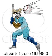 Poster, Art Print Of Bulldog Baseball Player Mascot Swinging Bat