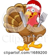 Turkey In Santa Hat Christmas Thanksgiving Cartoon by AtStockIllustration