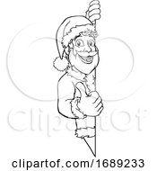Poster, Art Print Of Young Santa Christmas Cartoon Sign Thumbs Up