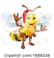 Honey Bumble Bee In Santa Christmas Hat Cartoon