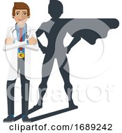 Poster, Art Print Of Young Medical Doctor Super Hero Cartoon Mascot
