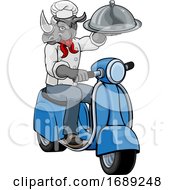 Poster, Art Print Of Rhino Chef Scooter Mascot Cartoon Character