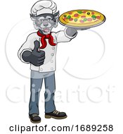 Poster, Art Print Of Wolf Pizza Chef Cartoon Restaurant Mascot