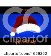 Poster, Art Print Of Christmas Star Burst Blue Panel And 3d Santa Hat