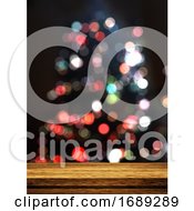 Poster, Art Print Of 3d Wooden Table Looking Out To A Defocussed Christmas Tree