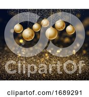 Poster, Art Print Of Christmas Background Of Gold Glitter And Hanging Baubles