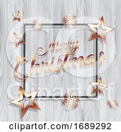 Christmas Background With Gold Stars And Frame On Wooden Texture