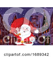 Poster, Art Print Of Santa Claus Carrying A Sack Through A Town