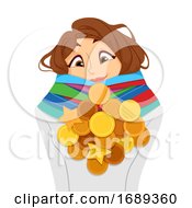 Poster, Art Print Of Teen Girl Achiever Medals Illustration