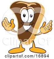 Clipart Picture Of A Meat Beef Steak Mascot Cartoon Character Welcoming With Open Arms by Toons4Biz