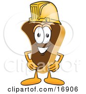 Clipart Picture Of A Meat Beef Steak Mascot Cartoon Character Wearing A Yellow Hardhat by Toons4Biz
