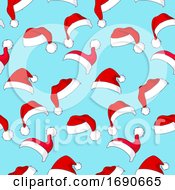 Seamless Pattern Background Of Santa Hats On Blue