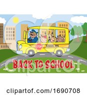 Back To School Greeting Under Children On A Bus by Hit Toon