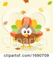 Poster, Art Print Of Cartoon Colorful Turkey Bird With Autumn Leaves
