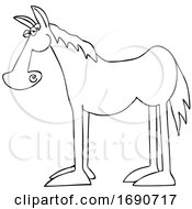 Poster, Art Print Of Cartoon Black And White Horse In Profile