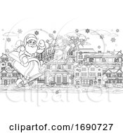 Poster, Art Print Of Santa Claus Christmas Street Scene Coloring Page