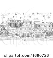 Christmas Snow Houses Coloring Outline Scene