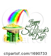 Happy St Patricks Day Greeting With A Hat Of Gold At The End Of The Rainbow by AtStockIllustration
