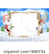 Poster, Art Print Of Santa Claus And Reindeer Christmas Snow Scene Sign