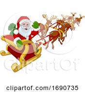 Poster, Art Print Of Santa Claus Flying Christmas Sleigh And Reindeer