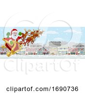 Poster, Art Print Of Santa Claus Sleigh Christmas Street Snow Scene