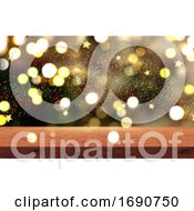 Poster, Art Print Of 3d Wooden Table Looking Out To A Bokeh Lights And Stars Design