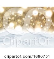 Poster, Art Print Of 3d Christmas Snow On A Gold Bokeh Lights Background