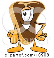 Clipart Picture Of A Meat Beef Steak Mascot Cartoon Character Pointing Outwards At The Viewer by Toons4Biz