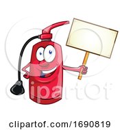 Fire Extinguisher Mascot Holding A Blank Sign